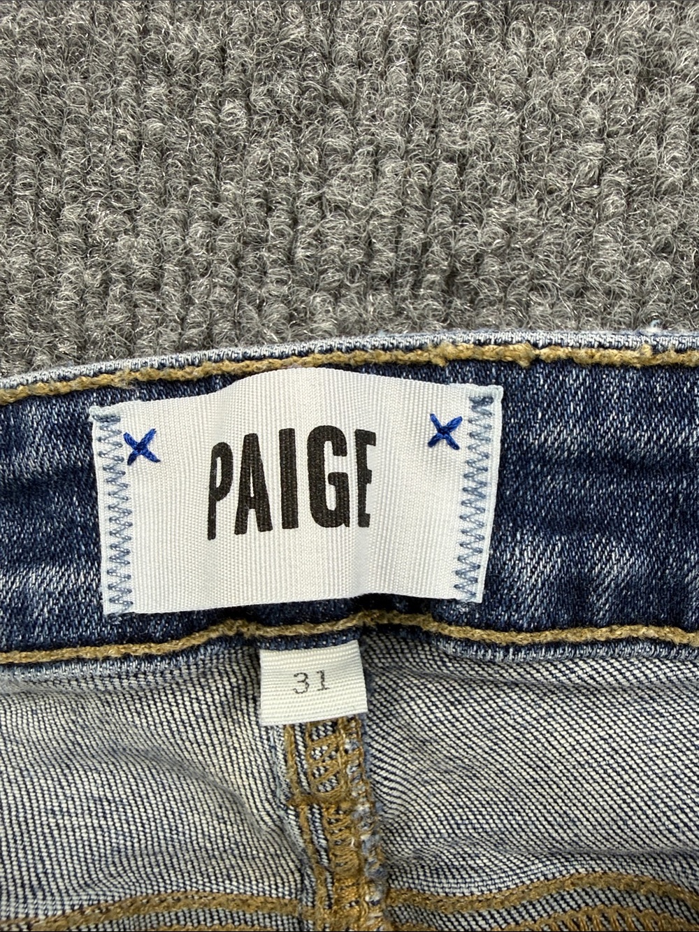PAIGE Brigitte Mid Rise Boyfriend Cropped Dark Blue  Jeans, Size 31 - Picture 7 of 9